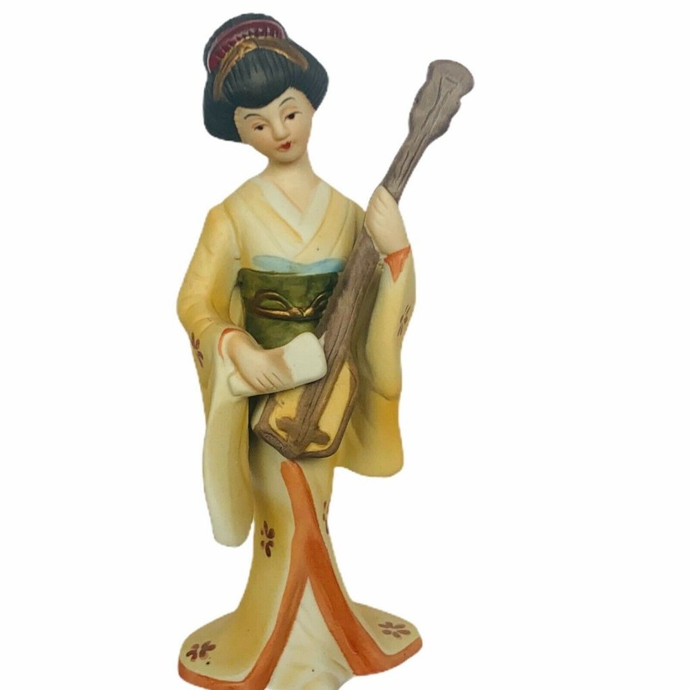 Geisha figurine vtg statue sculpture Mandolin gift